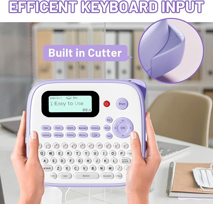 Label Maker Machine with-Tape Waterproof, Purple Portable Label Maker for Teachers Kids Classroom Use, Desktop Labeler with Multiple Symbols &Fonts for Home Office School Use, D210S