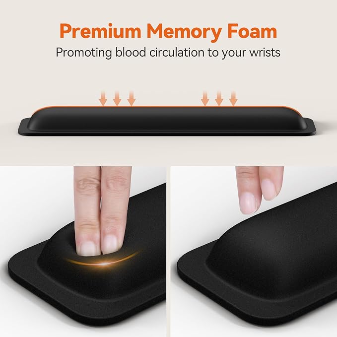 TECKNET Wrist Rest for Computer Keyboard, Thicken Memory Foam Wrist Support Pad for Keyboard, Ergonomic Palm Rest for Pain Relief, Anti-Slip Rubber Base, 17x3.3 in, 1 inch (25mm), Black