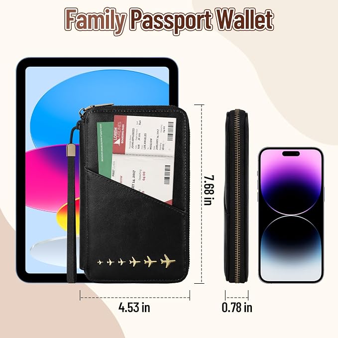 Family Passport Holder for 4 Travel RFID Blocking Passport Holder | With Clear Passport Cover, Anti-Theft, PU Material, Travel Document Organizer, Pink