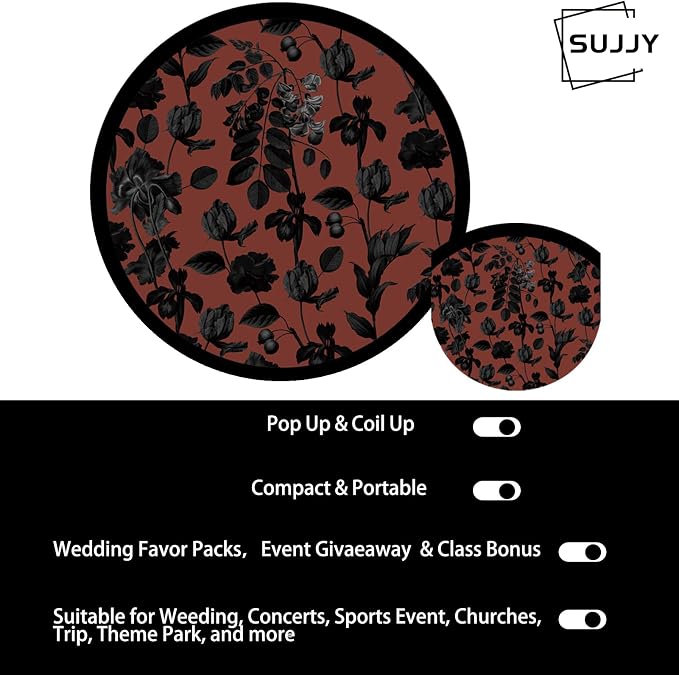 4 Pack Chic Black Botanical Foldable Hand Fans, Versatile Round Handheld Fans for Travel, Events, Indoor and Outdoor (Chic Black)
