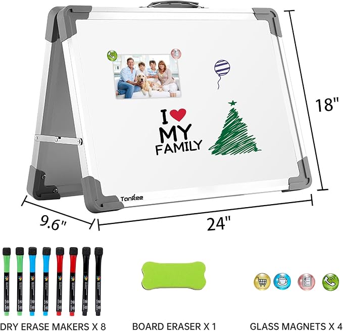 Dry Erase Board 18x24 Double Sided Magnetic Whiteboard with Stand | Portable, Foldable, With Stand, Magnetic, Desk Top White Board for School Classroom Homeschooling Office Home Teacher Student