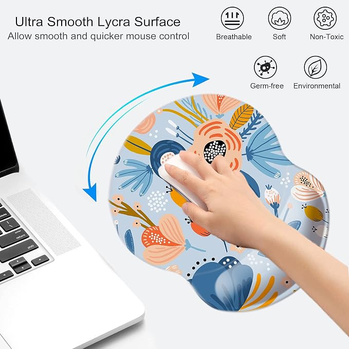 Mouse Pad with Wrist Support, Non Slip Mousepad Wrist Rest for Office, Computer, Laptop & Mac-Comfortable & Lightweight Ergonomic Support Mouse Mat(Wrist-Blue Floral)