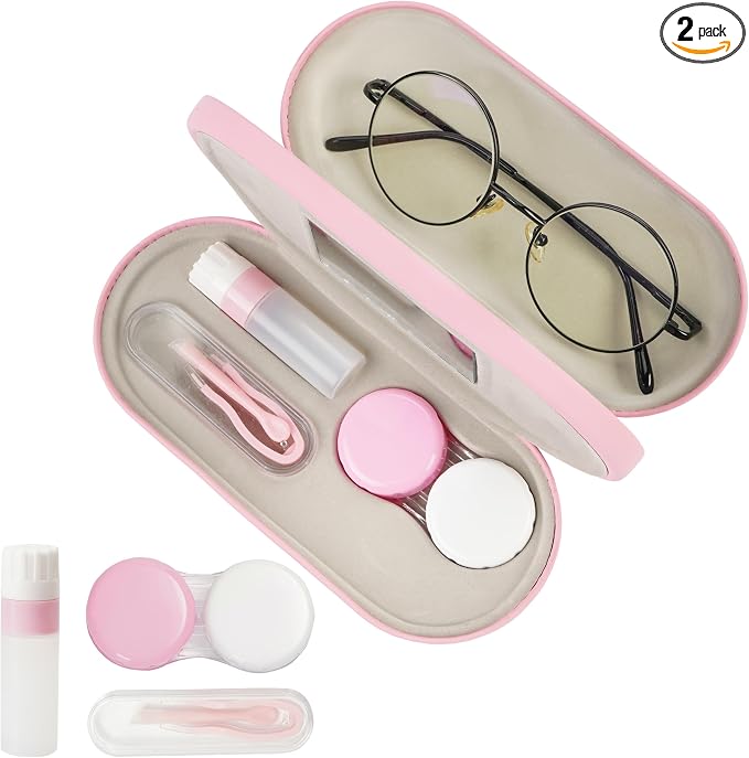Eyeglass Case Double Sided Travel Size Portable Contact Lens Box 2 in 1 | Multifunction With Tool for Daily Outdoor Office