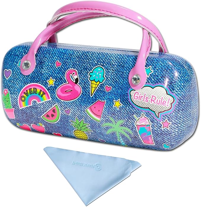 PERFECTSIGHT Hard Shell Eyeglasses Case, PU Leather Protective Glasses Case, Cute Eyeglass Case for Women Men Girls
