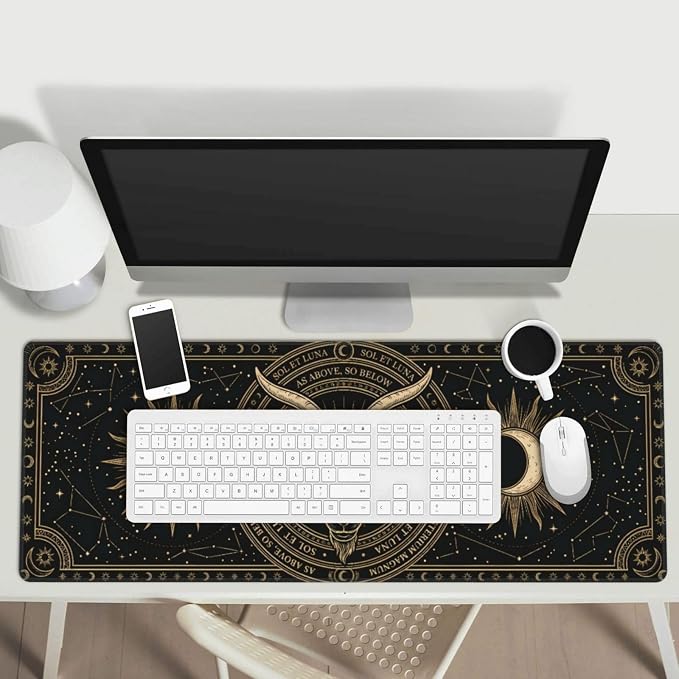 Gothic Skull Goat Gaming Mouse Pad Large Extended Desk Mat Non-Slip Rubber Base Keyboard Pad with Stitched Edges for Office Gaming 31.5x11.8 in