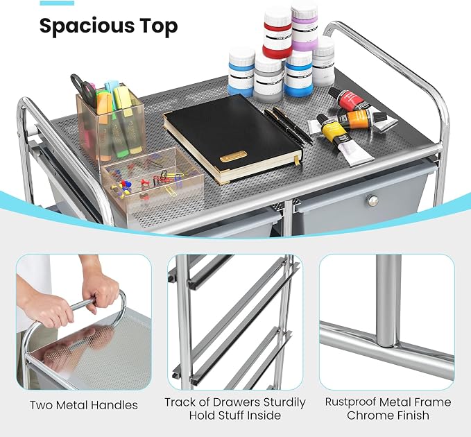 BECOMFORT 10-Drawer Rolling Cart with Drawers, Storage Cart on Wheels, Teacher Classroom Organizers with Metal Frame, Mobile Craft Cart, Trolley Utility Cart for School Office Play Room