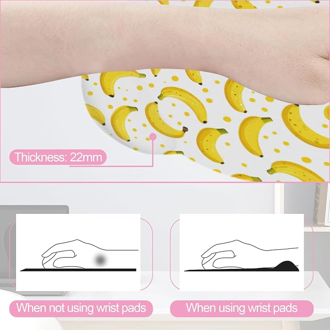 Cute Banana Mouse Pad with Wrist Rest Set, 3-in-1 Wrist Support Mousepad Set, Gaming Mat Pad with Anti-Skid Base,Ergonomic Memory Foam Mouse Pad Set for Women, Office, Typing, Gaming