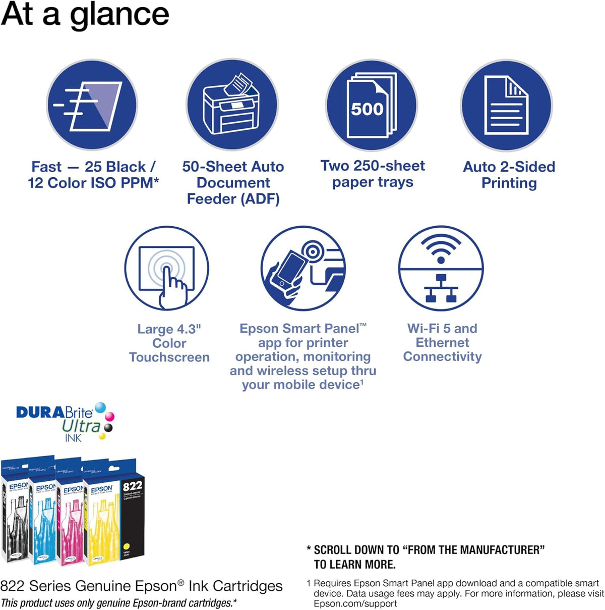 Epson Workforce Pro WF-4830 Wireless All-in-One Printer with Auto 2-Sided Print, Copy, Scan and Fax, 50-Page ADF, 500-sheet Paper Capacity, and 4.3" Color Touchscreen, Works with Alexa, Black, Large