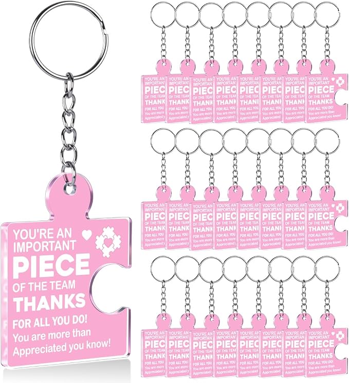 Team Appreciation Gifts Bulk Thank You Keychains for Coworkers | Gift Set for Employee, Staff, Teachers, Teamwork Puzzle Piece Keyring, Acrylic