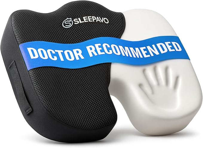 Sleepavo Office Chair Cushion - Seat Cushion for Tailbone Pain Relief - Butt Pillow for Coccyx, Sciatica, and Lower Back Pain - Orthopedic Chair Pad for Lumbar Support in Office Desk, Car, Airplane