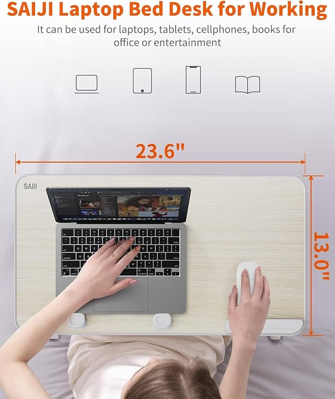 Laptop Desk for Bed, SAIJI Lap Desks Bed Trays for Eating Writing | 5 Heights, 4 Angles, Stable Folding Table for Bed Sofa Desk, Suitable for Laptops up to 17 Inches (60 x 33 cm Black)