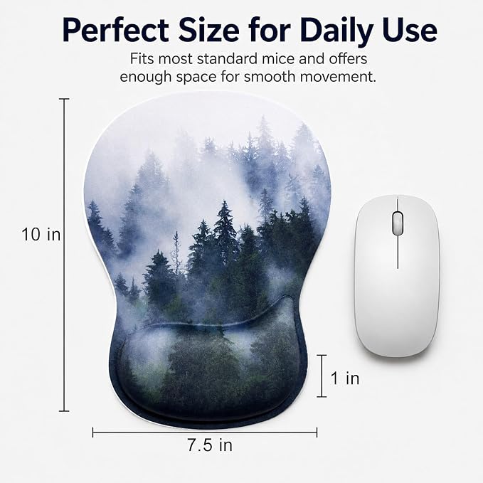 Mouse Pad with Wrist Rest Ergonomic Memory Foam Support, Non-Slip Rubber Base, Comfortable Typing Cushion for Home Office Computer Laptop, Forest