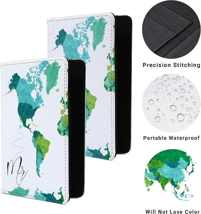 Passport Book Holder,Passport Wallet for Men Mr and Mrs Passport Holder Cover for Women World Map Case for Couples Christmas Traveling Book Protector 2PCS