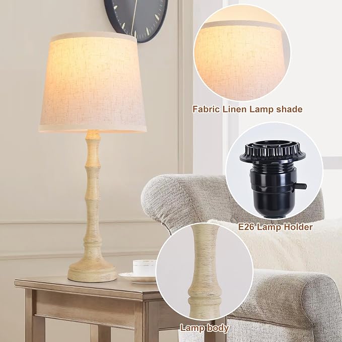 Lamps Set of 2 Modern Farmhouse Table Lamp Bedside Reading Lamps Living Room End Tables Set Lamps for Night Stands Bedroom Night Lamp,High 26.25 Inch,Off-white,With Fabric Lamp Shade,Bulb Not Included
