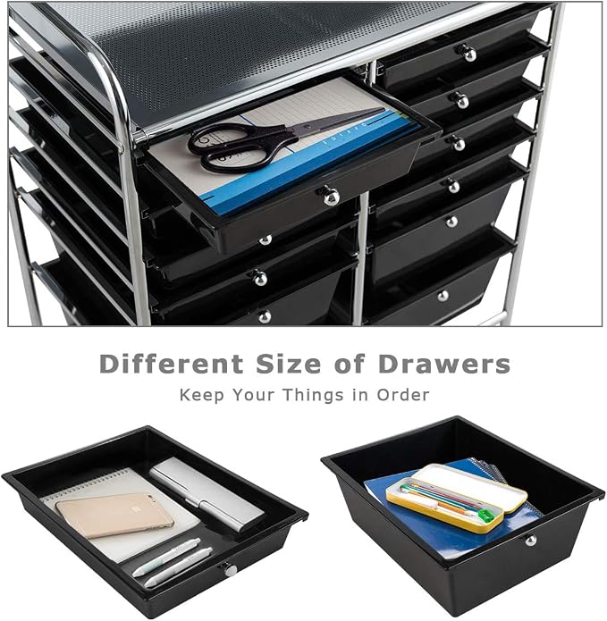 12 Drawer Rolling Storage Cart, Craft Cart Organizer on Wheels w/Metal Frame, Large Capacity & Smooth Drawer, Rolling Cart w/Drawers for Classroom, Office