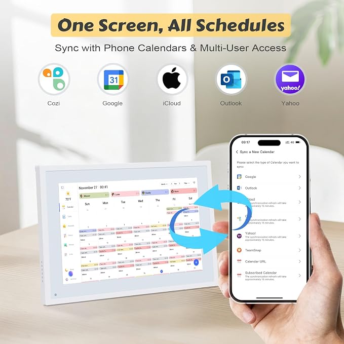 COMIX 10.1" Smart Digital Calendar for Desk, WiFi Cloud Sync Family Shared Planner with Touchscreen, Electronic Tabletop Schedule Display for Home Office, Kitchen & Nightstand