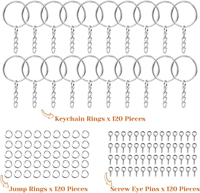 Audab 360Pcs Keychain Bulk, 120Pcs Keychain Rings with Chain and Open Jump Ring with Screw Eye Pins for Crafts and Jewelry Making