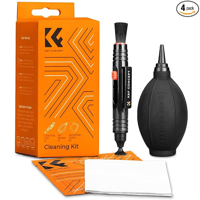 K&F CONCEPT 4 in 1 Camera Lens Cleaning Kit for Photography Beginner | Strong Blower, Multi Pen,Washable Reusable Microfiber Cloth, Precision Dust Removal,for Nikon Sony Canon DSLR Camera,MK06