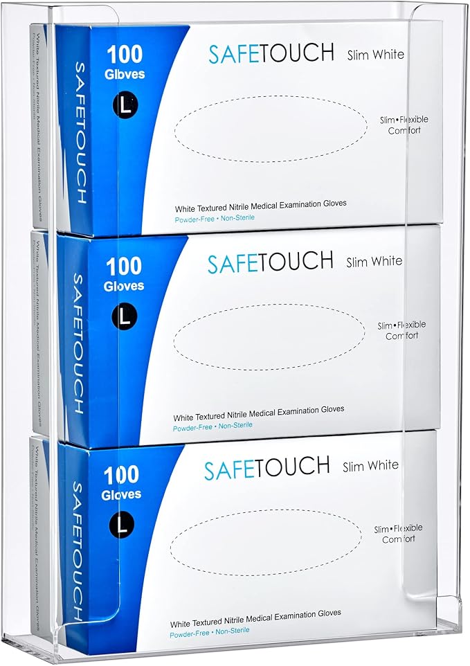 Acrylic Glove Box Holder, Wall-Mounted Glove Dispenser, Floating Glove Box Organizer, Large Size (for 3 Boxes), 10.5" W x 15.0" H x 3.5" D (Mounting Hardware Included)