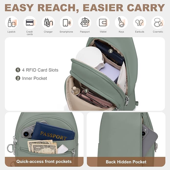 Sling Bag for Women, Anti-Theft RFID Crossbody Purse Travel