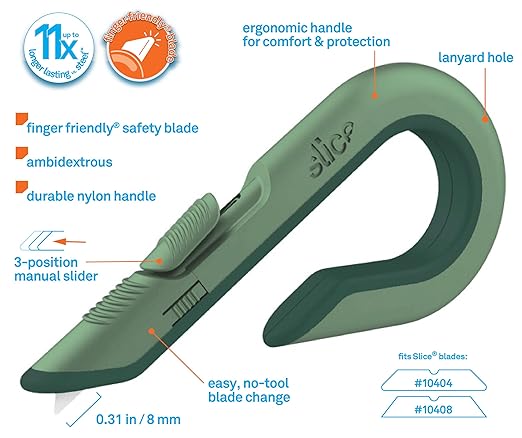 Slice Box Cutter, Heavy Duty Utility Knife, Safe Ceramic Blade Lasting 11x Longer than Metal, Sage, 1 Pack