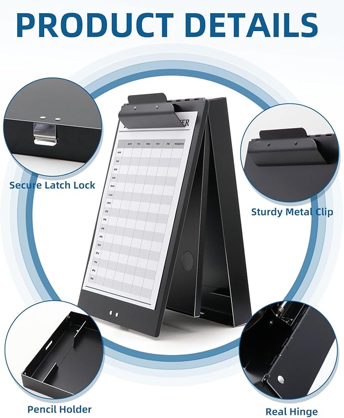 Metal Clipboard with Storage, Letter Size Heavy Duty Aluminum Clipboards, Dual Storage Binder Form Holder with High Capacity Clip for Teacher, Nurse, Police, School & Office Supplies - Frosted Black