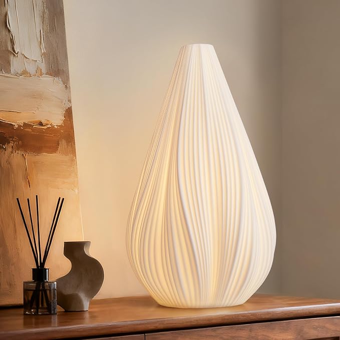 Modern Ceramic Decorative Table Lamp Living Room Bedroom Bedside | Handcrafted Unique Warm Ambient Lighting Lamp, Accent White Translucent Ceramic shade, Fully Dimmable, Corded, Bulb Included