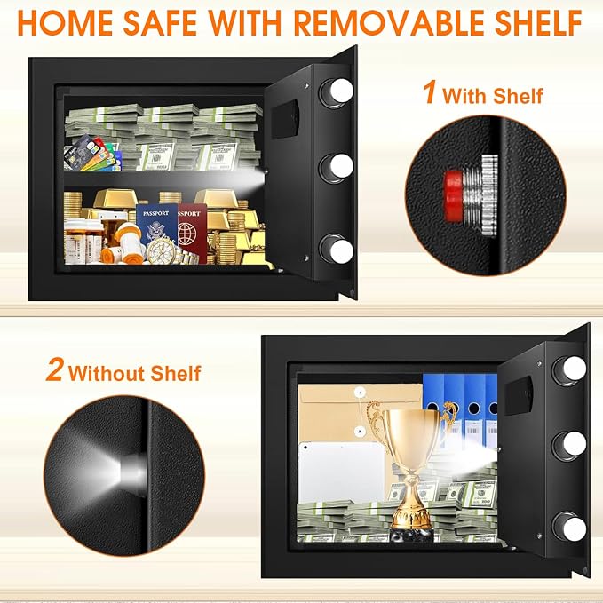1.3 Cub Small Fireproof Safe for Home, Security Anti-Theft Fire Proof Safe Box with Spare Keys, Programmable Keypad and Alarm System, Digital Fireproof and Waterproof Safes for Document Money Medicine