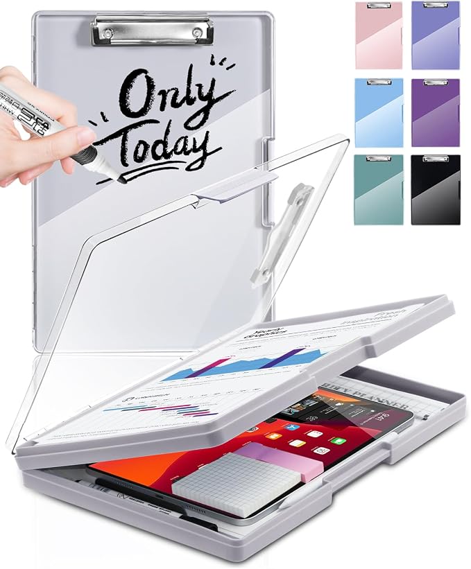 Clearview Clipboard with 2 Storage, Dry Erase 8.5x11 Heavy Duty ClipBoards - High Capacity Coaches Clip Board with Pen Holder - Side Opening Plastic Nursing Clip Case (Lvory)