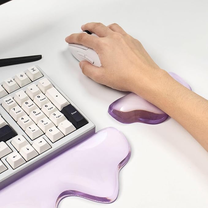 Clear Gel Wrist Rest for Keyboard and Mouse, Wrist Rest Set, Cute Ergonomic Silicone Wrist Rest for Keyboard 60%/68%/75% (Purple)