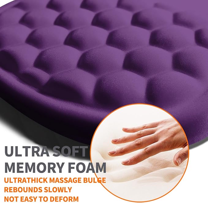 Ergonomic Joint Wrist Support Mouse Pad with Memory Foam Cushion Massage Bump, Carpal Tunnel Pain Relief Mousepad Slope Design for Wrist Rest, 11.8x7.9 in, Dark Violet
