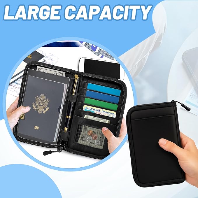 Passport Holder for Travel, RFID Blocking Wallet for Couples Men and Family | Multi-compartment organizer holds passports, cards, tickets, IDs and cash for women, couples and international family travel
