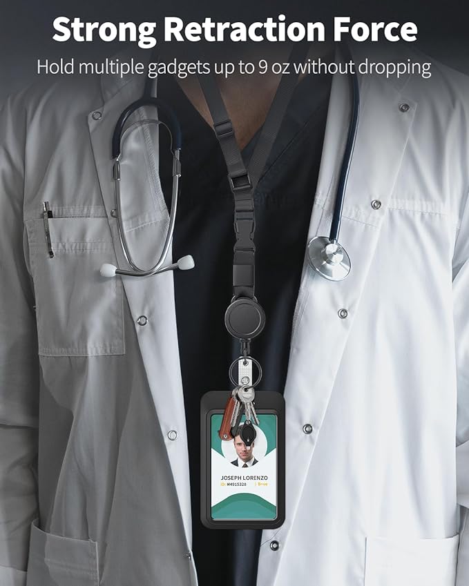 Uniclife Retractable Adjustable Lanyard Heavy Duty Neck Lanyard with Retractable Badge Reel Quick-Release Buckle and Adjustable Length Strong Wide Nylon Strap with Sliding ID Badge Holder