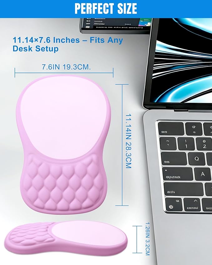 Ergonomic Mouse Pad with Sloped Memory Foam Wrist Rest | 3D Textured Wrist Cushion, Smooth Lycra Surface, Non-Slip PU Base, Comfortable Support for Office/Home Computer Desks