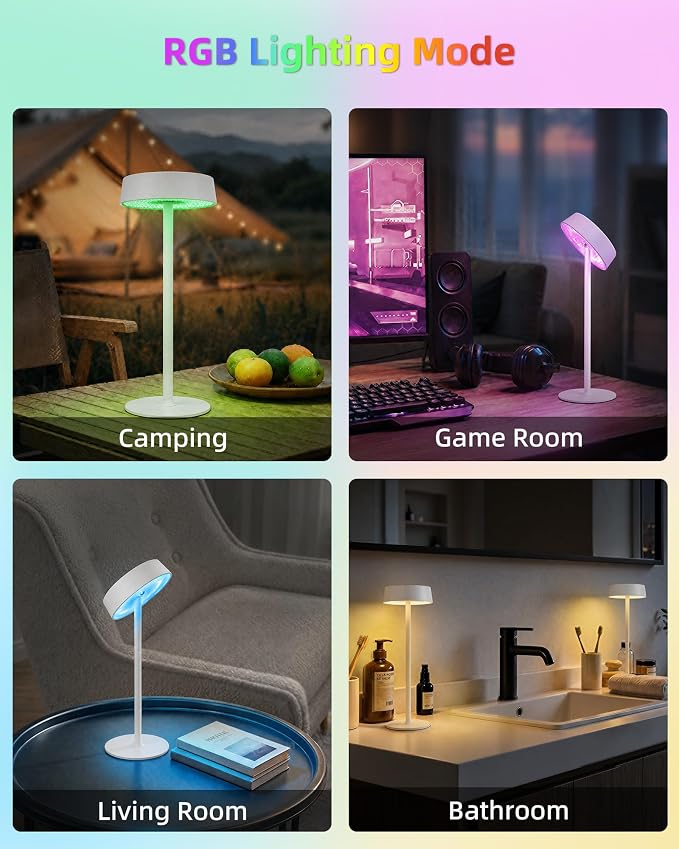 EZVALO Cordless Lamp, Rechargeable Table Lamp, Battery Operated | Portable Outdoor Waterproof, 3 Color Temps RGB, Dimmable Touch Control, LED Memory Function, Restaurant Dining Patio White2Pc