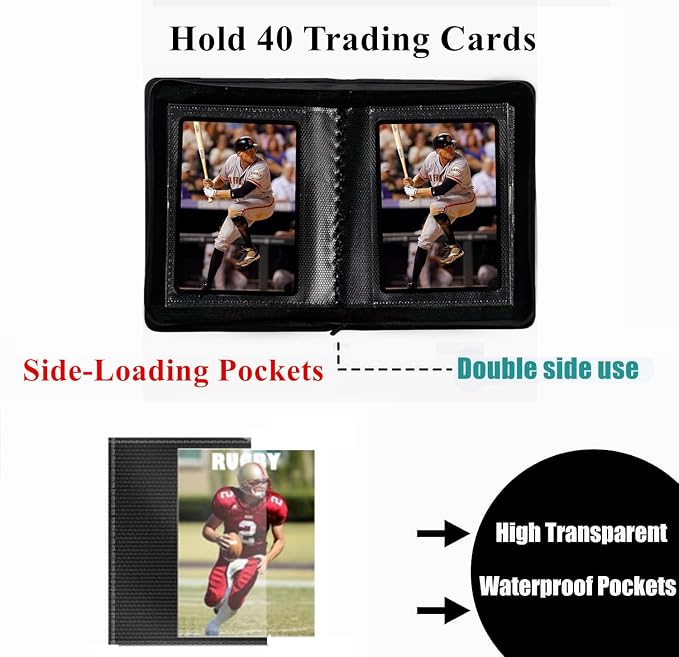 Ringless Card Binder for Trading Cards - 40 Pocket Side-Loading Card Album with 20 Sleeves, Lightweight Zipper Storage Folders for TCG, MTG, Sports Cards (Baseball, Football) (Teal)