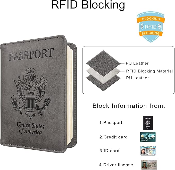 WALNEW Passport Holder for Travel, RFID Passport Wallet, Travel Essentials | PU Leather Passport Cover Case with Pen Holder, Travel Must Haves Accessories, Passport Book Holder for Women Men