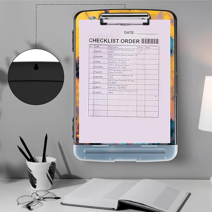 Clipboard with Storage,Storage Clipboard with Pen Holder,Heavy Duty Plastic Storage Clipboard with Low Profile Clip,Teacher Must Haves,Clipboard Folder,Office Supplies,Dog and Floral -1330