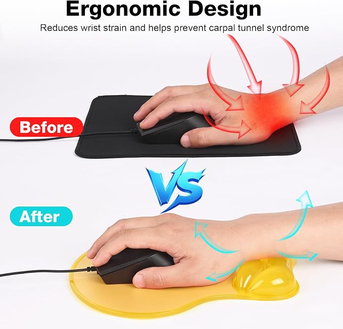 Gel Mouse Pad with Wrist Rest, Ergonomic for Laptop, Non-Slip Base | Cooling Gel Comfort, Soft Squishy Wrist Support, Easy to Clean, Non-Slip PU Base, for Office & Home Desk Yellow