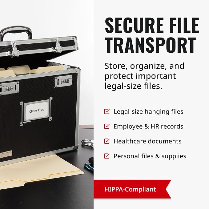 Vaultz File Organizer Storage Box - 14 x 7.25 x 12 Inch Legal Size, Portable Locking Storage Totes with Dual Combination Locks for Filing Office Documents - Black | Dual combination locks for added security, portable design for filing office documents,...