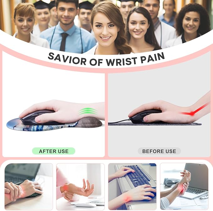 JIKIOU Ergonomic Mouse Pad with Gel Wrist Rest 2 Pack, Portable Small Beach | Upgraded-Prevent Gel Leakage, Ergonomic Design for Pain Relief, Cooling Gel filled, Smooth Lycra Surface, Non-Slip PU Base