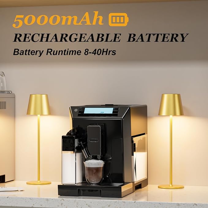 Cordless Table Lamp Rechargeable Gold - KK 2 Pack 5000mAH Battery Operated Lamp for Dining Table, 3 Color Stepless Dimming Wireless Lamp for Counter, Outdoor Patio, Touch Control, Water Repellent