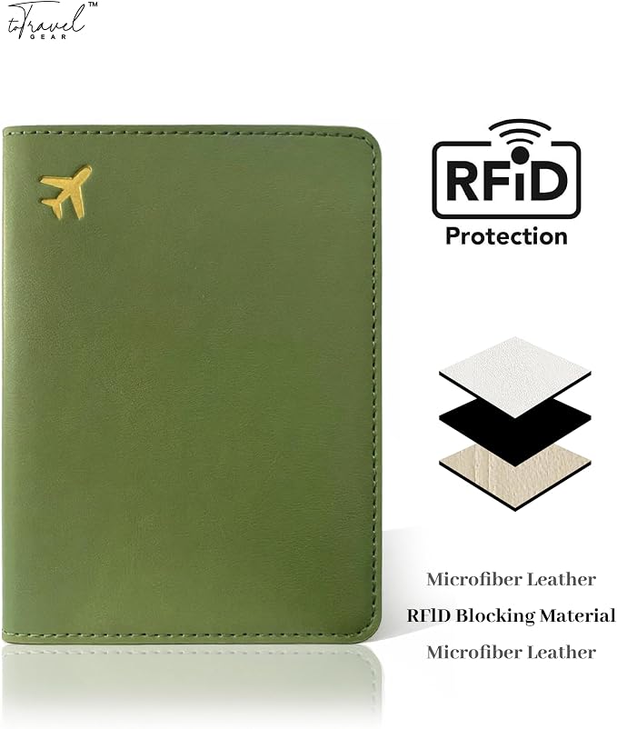 Passport Holder for Travel Essentials,RFID Blocking Passport Cover Case for Travel Accessories,Travel Wallet for Women Men (Army Green)