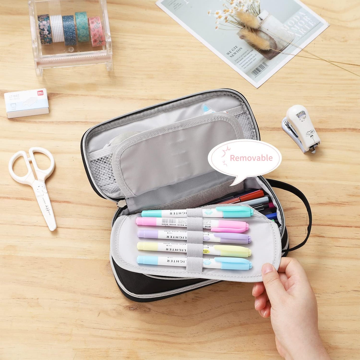Dugio Big Pencil Case for Boys Teens Kids Zipper Pencil Pouch with Handle Organizer Pencil Bag Aesthetic Pencil Box for School Black