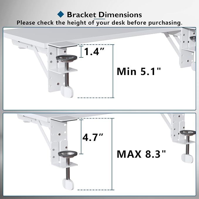 BONTEC Ergonomics Desk Extender Tray, 27.2 x 9.5 Inch, White | 90° Foldable Keyboard Tray Platform, Table Mount Arm Rest Shelf, Clamp on Computer Arm Rest for Office Use