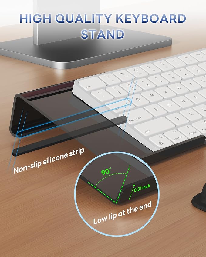 Laborio Computer Keyboard Wrist Rest, Keyboard Riser Stand for Desktop | Black, Ergonomic Acrylic Keyboard Holder, Non-slip Wrist Pad, Pain Relief for Typing, Multiple Colors