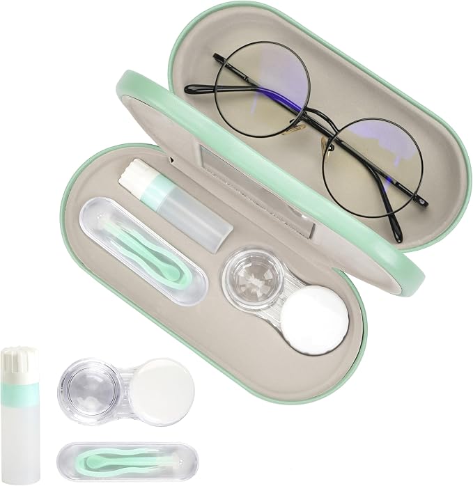 Eyeglass Case Double Sided Travel Size Portable Contact Lens Box 2 in 1 | Multifunction With Tool for Daily Outdoor Office