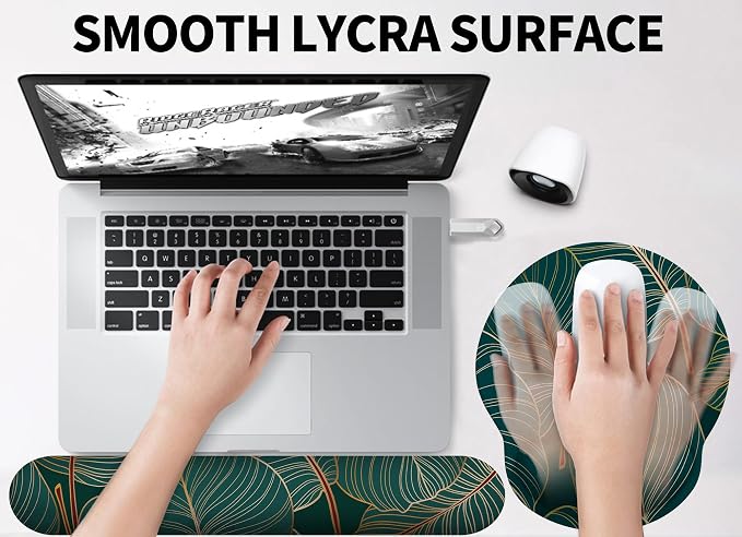 Mouse Pad Wrist Support, Ergonomic Memory Foam Keyboard Wrist Pad & Gel Wrist Rest Set for Computer Keyboard for Easy Typing & Pain Relief for Office & Home (Tropical Plants Set)