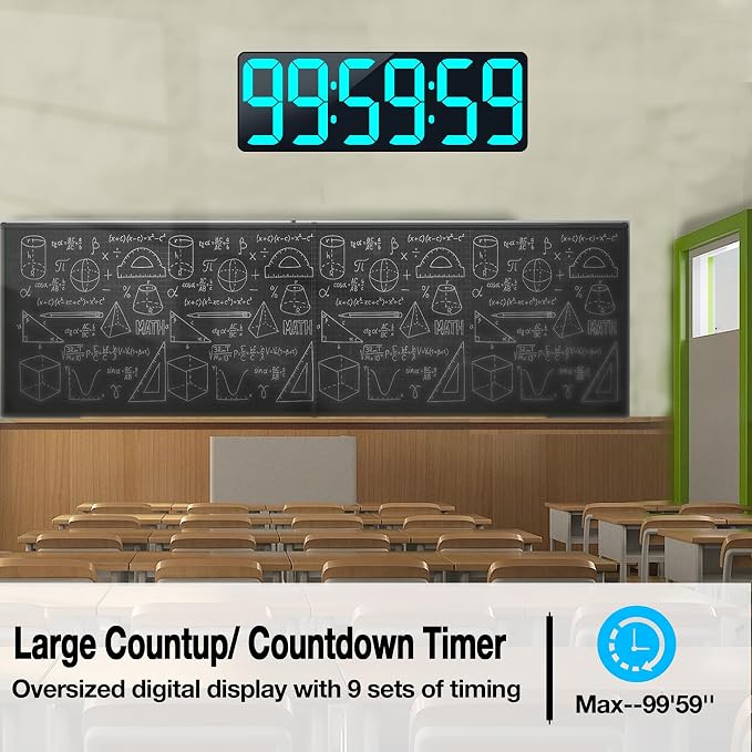 17.2" Large Digital Timer Wall Clock with Remote Control, Count Down Up Digital Timer, Auto DST LED Big Digital Clock for Bedroom Kitchen Living Room Office Gym Home Decor, Blue