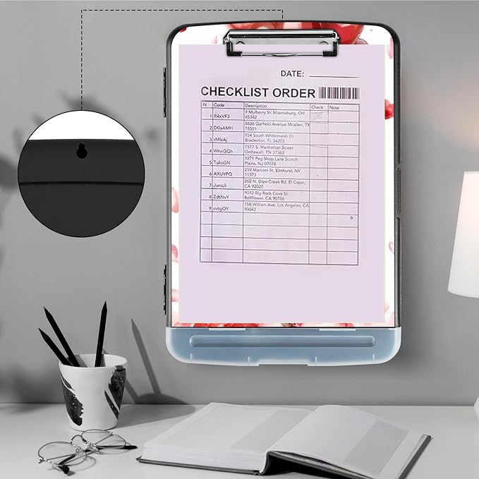 Clipboard with Storage,Storage Clipboard with Pen Holder,Heavy Duty Plastic Storage Clipboard with Low Profile Clip,Teacher Must Haves,Clipboard Folder,Office Supplies,red Balloon and Dog -1333